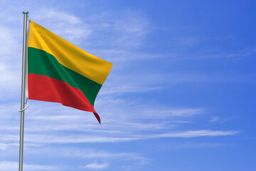 Republic of Lithuania Flags Over Blue Sky Background. 3D Illustration