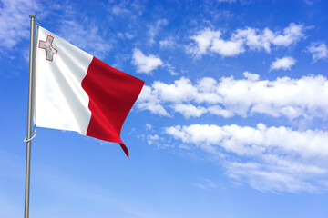 Republic of Malta Flags Over Blue Sky Background. 3D Illustration