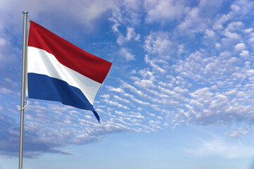 Netherlands Flags Over Blue Sky Background. 3D Illustration