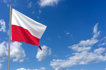 Republic of Poland Flags Over Blue Sky Background. 3D Illustration
