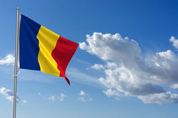 Romania Flags Over Blue Sky Background. 3D Illustration