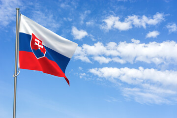 Slovak Republic Flags Over Blue Sky Background. 3D Illustration