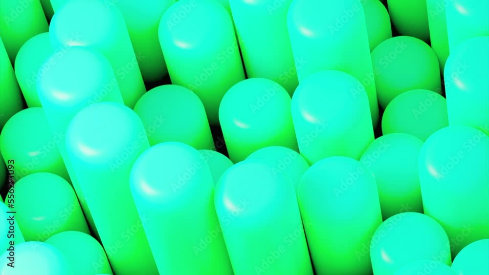 Poster bright colored columns move in 3d animation. design. stylish modern animation with 3d cylinders in m