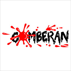 vector text (gomberan) decorated with red water splashes can be used as a graphic design
