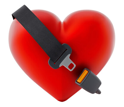 Seatbelt around the red heart on transparent background.