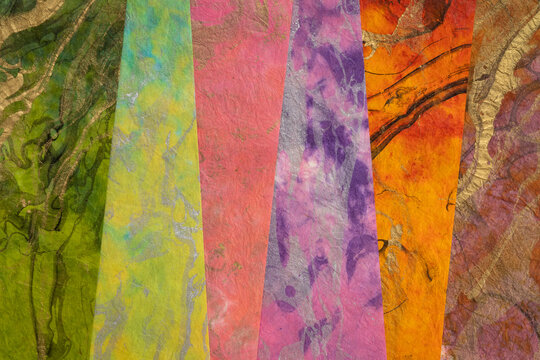 Fantasy Landscape - Collection Of Colorful Marbled Momi Paper Made In Thailand From Mulberry Bark And Bamboo Fibers