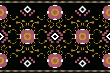 Ethnic fabric pattern geometric style. Sarong Aztec Ethnic oriental pattern traditional dark black background. Abstract,vector,illustration. use for texture,clothing,wrapping,decoration,carpet.