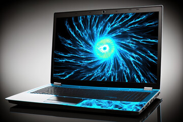 laptop with blue fiber optic. Generative AI