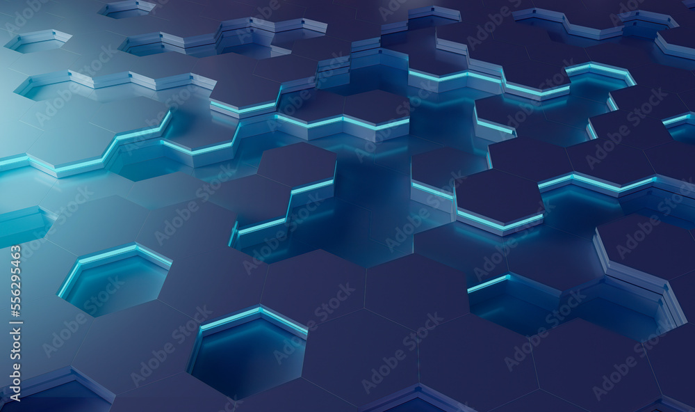 Poster abstract hexagons background pattern. 3d render
