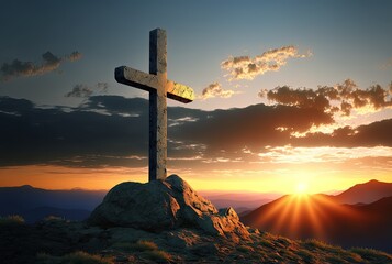 illustration of cross on hill background