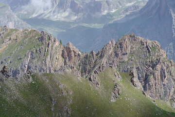 Rocky mountain peaks in Maira Valley mountains, Italian Cottian Alps