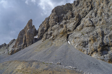 Rocky mountain peaks in Maira Valley mountains, Italian Cottian Alps