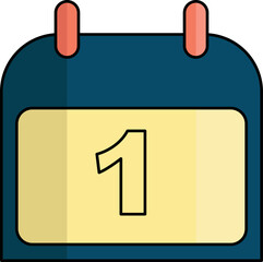 The calendar is blue and has the number 1