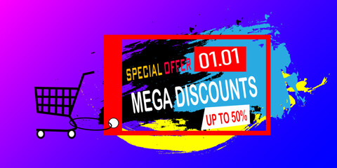 Naklejka premium Sale poster with percent discount. Sale Shopping banner