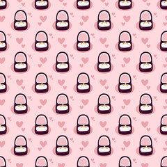 Vector Seamless Pattern With A Ring in A Box For An Engagement Proposal and Hearts. Romantic Print for Anniversary, Valentine's Day, Wedding. Cartoon Background.