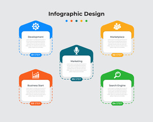 Creative Infographics Design, Business Infographics Template, 5 steps, Can be used for workflow layout, Timeline, Vector illustration