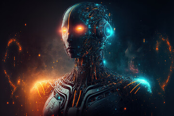 Obraz na płótnie Canvas Intelligent artificial intelligence robot in the future concept. Generative AI