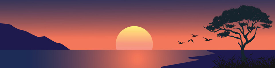 vector nature horizontal background. Mountain lake landscape vector illustration.  nature landscape background