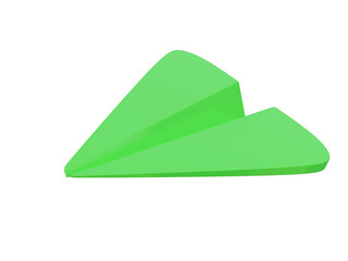 Green paper airplane icon. 3d render.