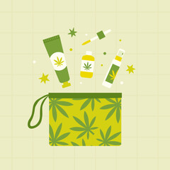 Cosmetic bag with cannabis skin care products.  - 556301604