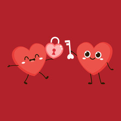 Red cute heart character. Romantic flat style Valentine's Day illustrations to express feelings of love.