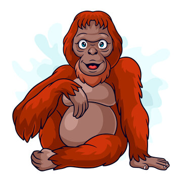 Cartoon funny orangutan cartoon isolated on white background