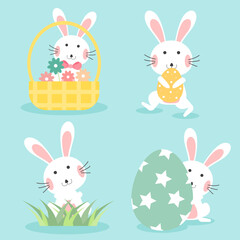 Happy easter with bunny and easter egg collection. Cute rabbit set on background. Vector illustration.