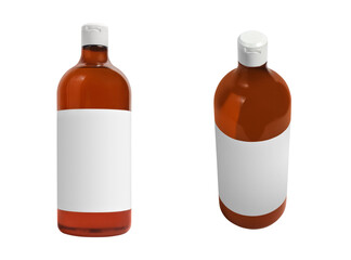 Plastic bottle for shampoo, cosmetic, medicine or some other liquid, with blank label, isolated