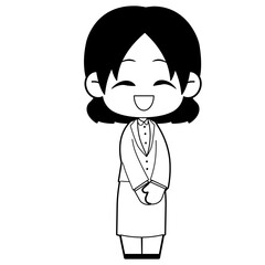 かわいいビジネス女性のイラスト素材　白黒