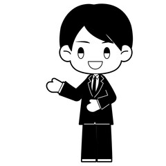 かわいいビジネス男性のイラスト素材　白黒