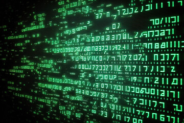 green matrix coding or hacking notion on a digital background random number flow. Generative AI