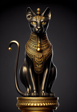 black egypt cat statue. sketch art for artist creativity and inspiration. generative AI	