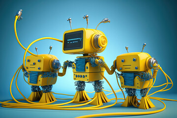 abstract group of yellow robots. sketch art for artist creativity and inspiration. generative AI