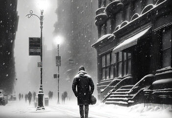 Snowy New York. sketch art for artist creativity and inspiration. generative AI	
