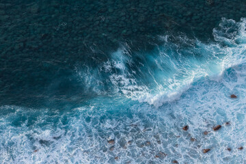 Fototapeta na wymiar Very big waves off the coast of Morocco in the Atlantic Ocean on a beautiful evening.