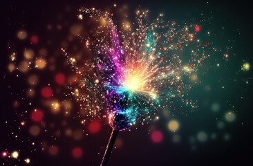 illustration of magical sparkler glow in night with bokeh light