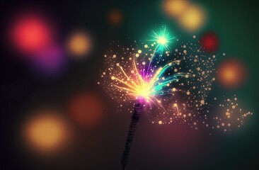 illustration of magical sparkler glow in night with bokeh light
