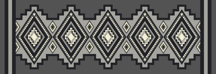 Ethnic southwest geometric pattern. Vector ethnic geometric diamond shape seamless pattern monochrome grey background. Kilim pattern use for carpet, area rugs, tapestry, mat, home decoration elements.