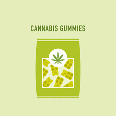 Package with cannabis gummy bears. Front view. 