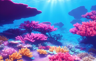 coral reef in the blue sea - obrazy, fototapety, plakaty