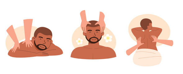 a man Receiving Massage and spa therapists vector illustrations