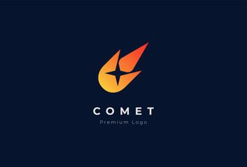 Comet star logo design,  comet with star inside, usable for brand and business logos, flat design logo template, vector illustration