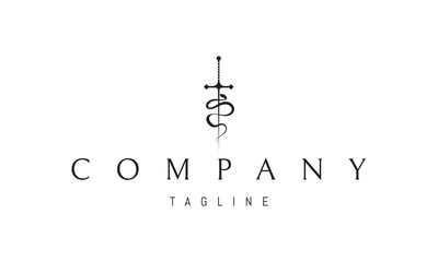 Vector logo on which an abstract image of a dagger wrapped around a snake.