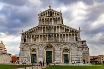 Fototapeta premium Pisa, Italy - October 24, 2022, The Campo Santo in Pisa with the Cathedral and the Leaning Tower