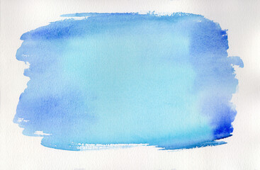 Obraz premium Watercolor painting large spot of blue different shades on white textured paper.