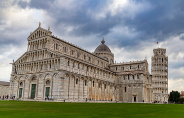 Fototapeta premium Pisa, Italy - October 24, 2022, The Campo Santo in Pisa with the Cathedral and the Leaning Tower
