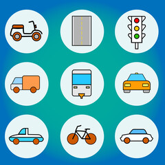 Transportation icons colored line set with bike, van, car and other cab elements. Isolated jpeg illustration transportation icons. jpg