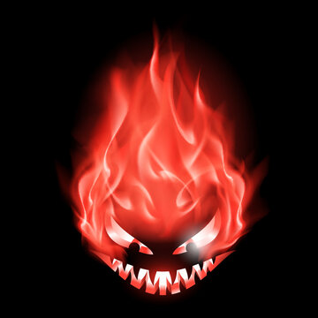 Evil Burning Halloween Symbol in Red Fire. Illustration on Black Background