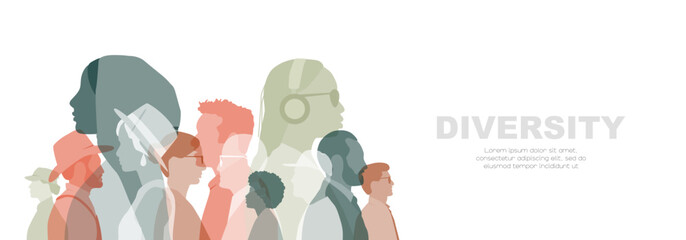 Diversity banner. People stand together. Card with place for text.