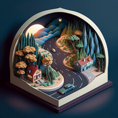 road trip, isometric diorama